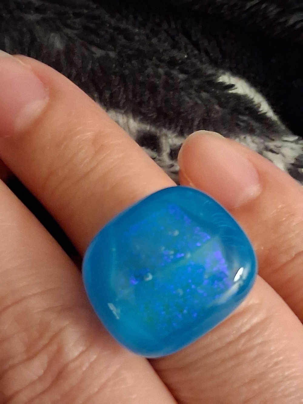 Iridescent Blue Glass Statement Ring - Picture 4 of 8
